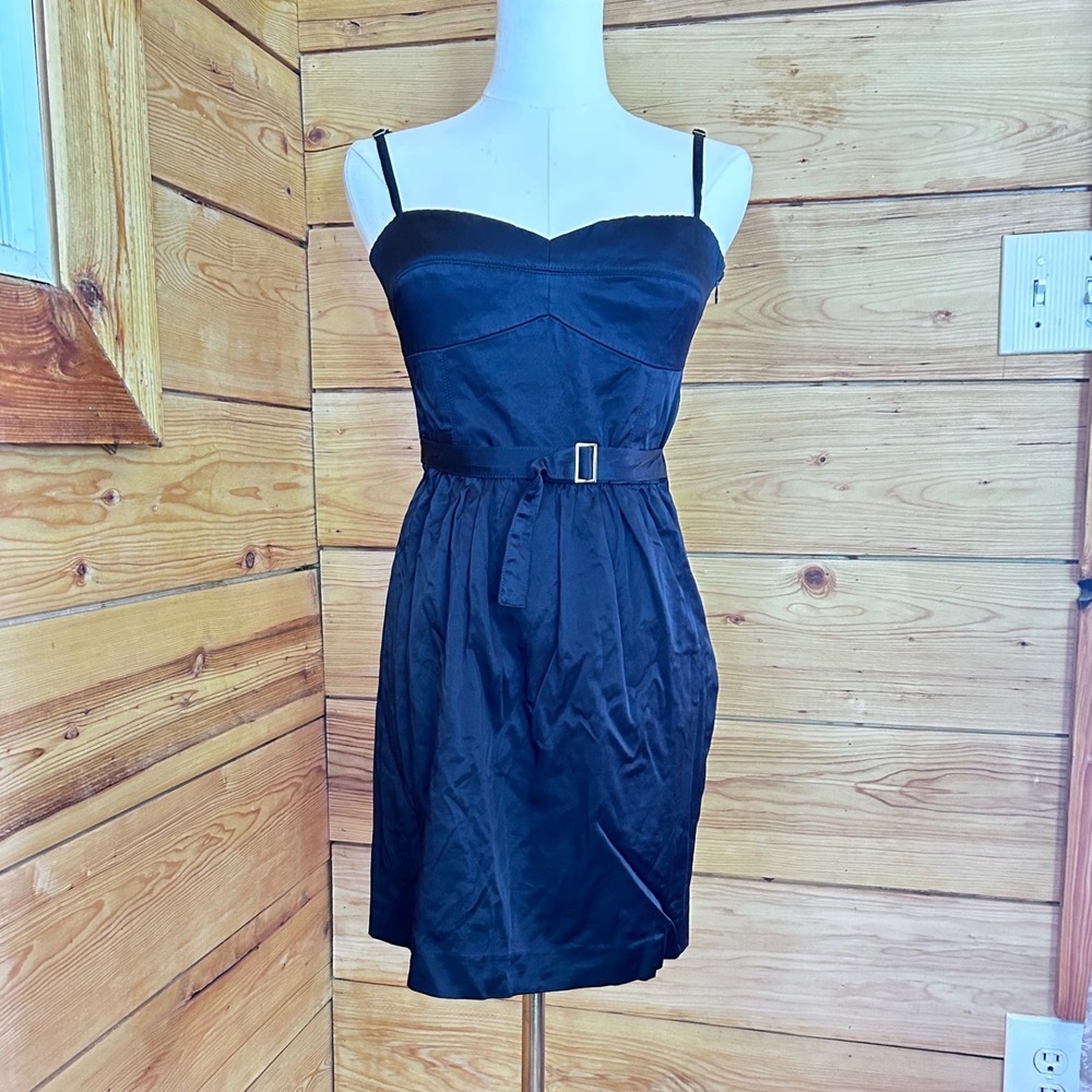 Sweetheart Corset Mini Dress Womens Size 0 Black Belted Sateen Laila Azhar Y2K